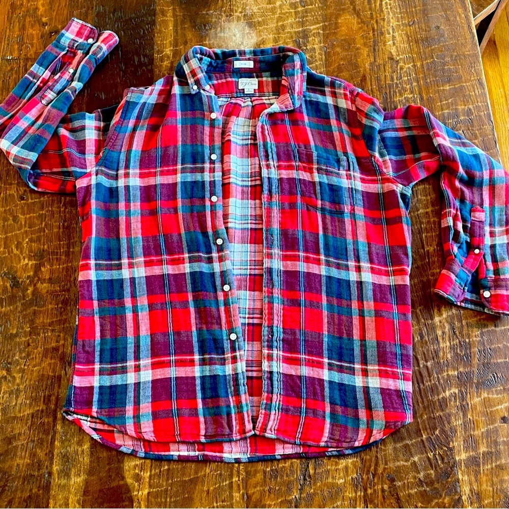 J.Crew Double weave Size L button up plaid work shirt.